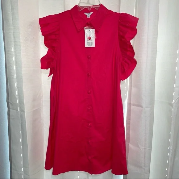 Crown & Ivy Sunset Pink/Hot Honeysuckle Ruffle Sleeve Dress - Picture 4 of 6